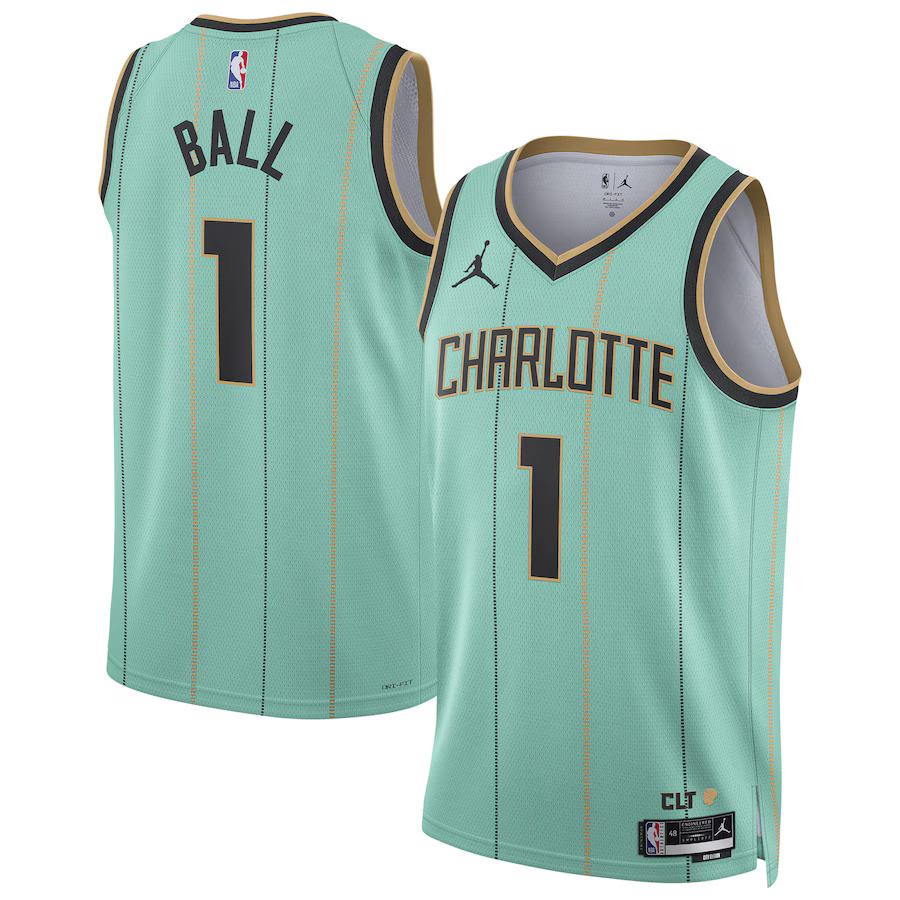 Men Charlotte Hornets 1 LaMelo Ball Jordan Brand Mint City Edition 2024-25 Swingman Player NBA Jersey